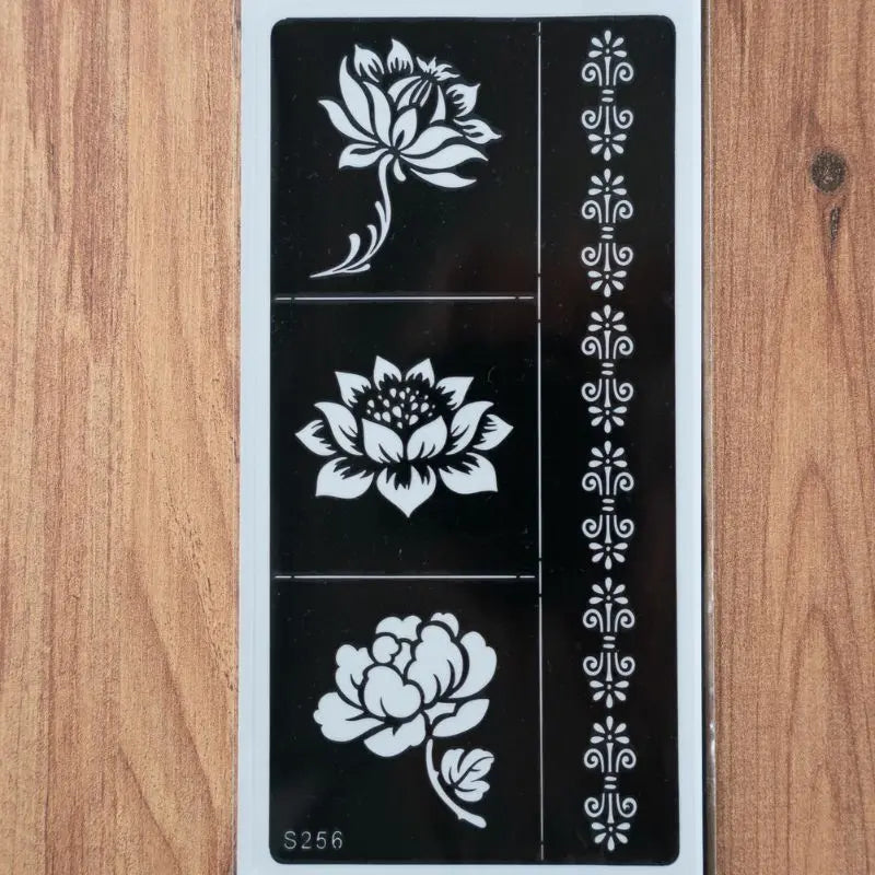 Kit de tatouage éphémère - Pochoirs lotus, pivoine et bracelet fleuri