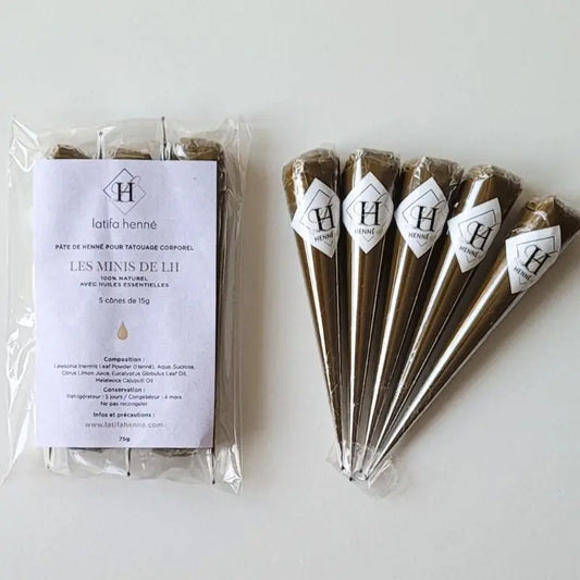 Les Minis de LH – Cônes de henné 15 g avec huiles essentielles – (lot de 5)