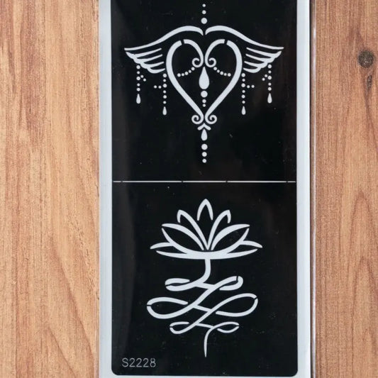 Kit de tatouage éphémère - Pochoirs lotus et coeur ailé