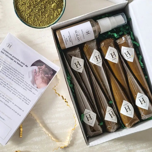 Box Pro Henné – 8 Cônes, Sealant & Fiches Conseils